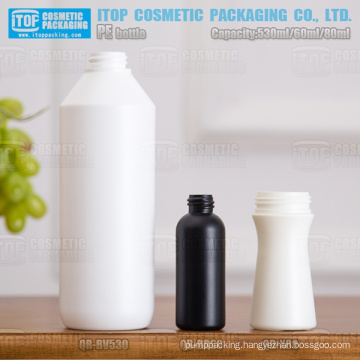 60ml, 80ml, 530ml hdpe plastic matt finish recyclable color customized standard neck size round pe bottle